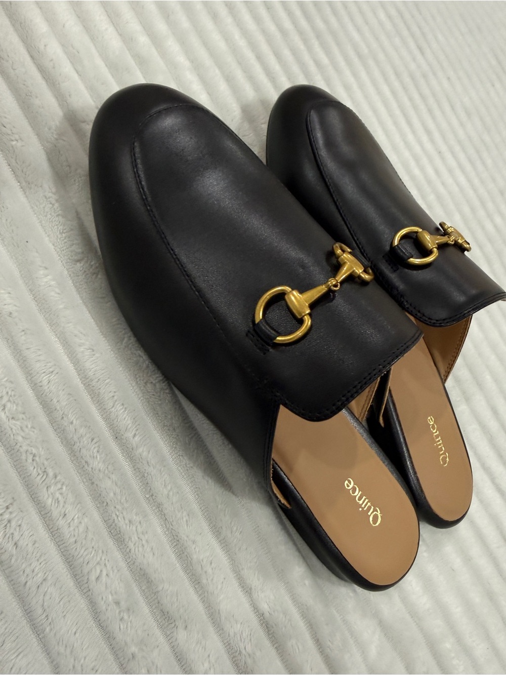 Quince Black Leather Slip-On Mules with Gold Horsebit - Picture 2 of 6